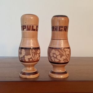Hand carved wooden Acapulco salt & pepper shakers